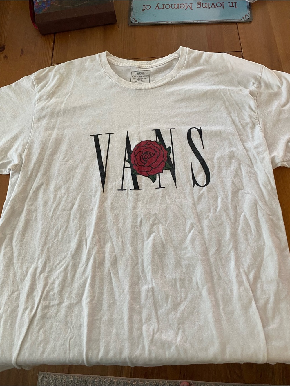 Vans White Short-Sleeve Tee with Red Rose Graphic